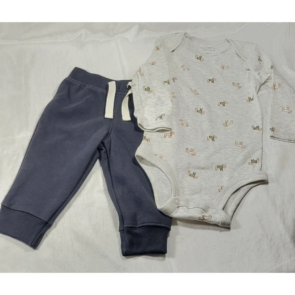 Carter's Baby 2pc Pajama Top & Pants Set - Moose - Gray‎ & Black - Size 6 Months